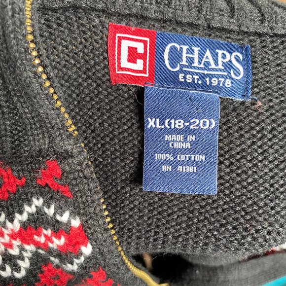Chaps Blk Cotton Zip Sweater - sz 18/20 - Picture 2 of 10